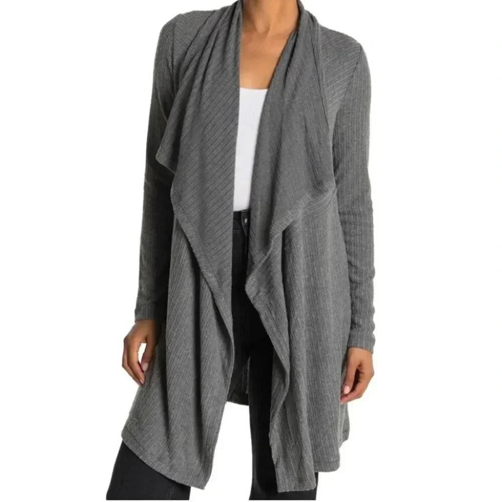 H by Bordeaux Mix  Rib Cozy Waterfall Cardigan